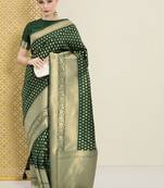 Dark Green Woven Blended Silk Blend Saree With Blouse