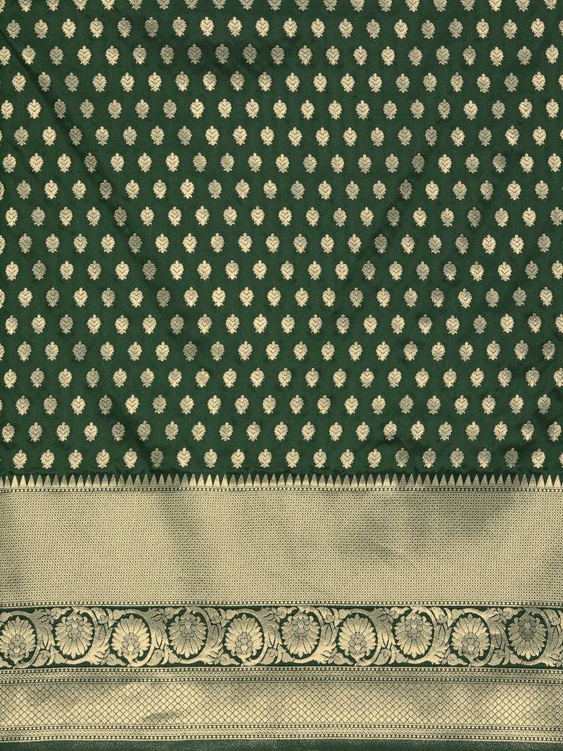 Dark Green Woven Blended Silk Blend Saree With Blouse