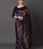 Dark Blue Woven Blended Silk Saree With Blouse