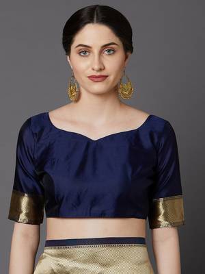 Dark Blue Woven Blended Silk Saree With Blouse 2