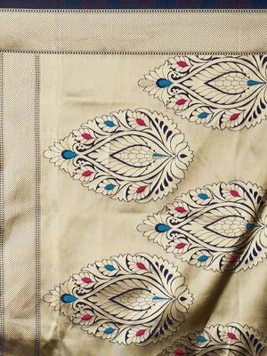 Dark Blue Woven Blended Silk Saree With Blouse 4