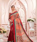 red manipuri silk printed   saree with   blouse
