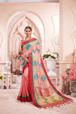 pink manipuri silk printed   saree with   blouse 1