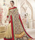 Cream manipuri silk printed   saree with   blouse