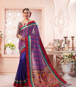 Dark Blue manipuri silk printed   saree with   blouse