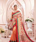 Orange manipuri silk printed   saree with   blouse