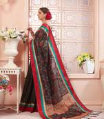 Black manipuri silk printed   saree with   blouse