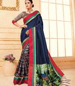 blue manipuri silk printed   saree with   blouse