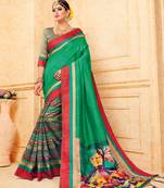 green manipuri silk printed   saree with   blouse