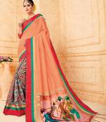 orange manipuri silk printed   saree with   blouse
