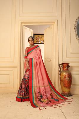 baby pink manipuri silk printed   saree with   blouse 1