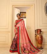 baby pink manipuri silk printed   saree with   blouse