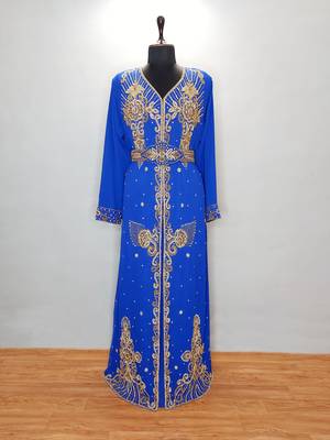 Royal Blue Moroccan Kaftan With Sun-proof hijab 1