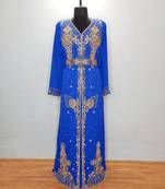 Royal Blue luxurious Moroccan Kaftan With Sun-proof hijab.