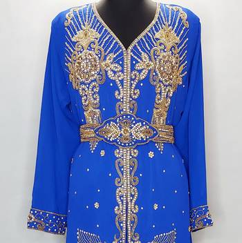 Royal Blue Moroccan Kaftan With Sun-proof hijab 2