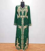 Dark Green luxurious Moroccan Kaftan With Sun-proof hijab.