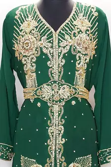 Dark Green Moroccan Kaftan With Sun-proof hijab