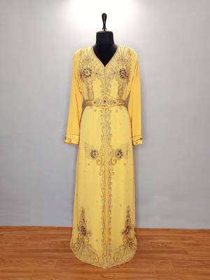 Yellow Moroccan Kaftan	With Sun-proof hijab 1