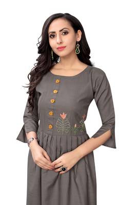Grey embroidered cotton cotton-kurtis 5
