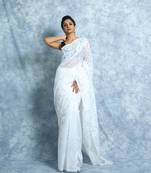 Charupama White Cotton Blend Jamdani Saree for Women