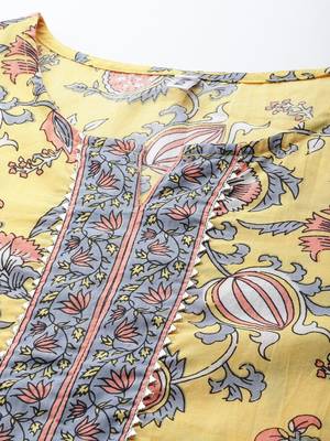Yellow printed cotton kurtas-and-kurtis 4