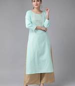 Turquoise embroidered cotton kurtas-and-kurtis