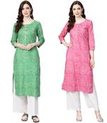 Pink printed cotton combo-kurtis