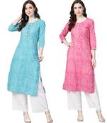 Blue printed cotton combo-kurtis