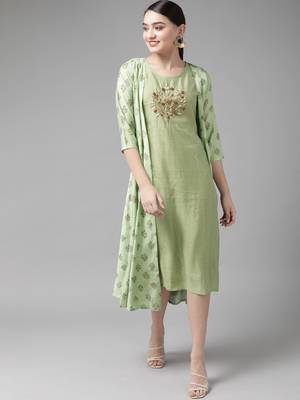 Sea-green printed silk blend maxi-dresses 1