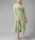 Sea-green printed silk blend maxi-dresses