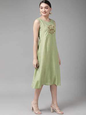 Sea-green printed silk blend maxi-dresses 2
