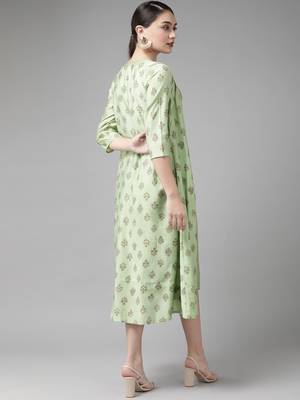 Sea-green printed silk blend maxi-dresses 3