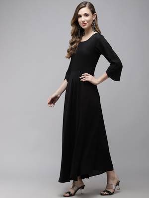 Black plain viscose rayon maxi-dresses 2