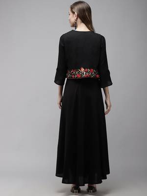 Black plain viscose rayon maxi-dresses 3