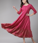 Pink printed viscose rayon maxi-dresses