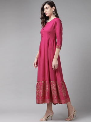 Pink printed viscose rayon maxi-dresses 2