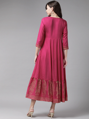 Pink printed viscose rayon maxi-dresses 3