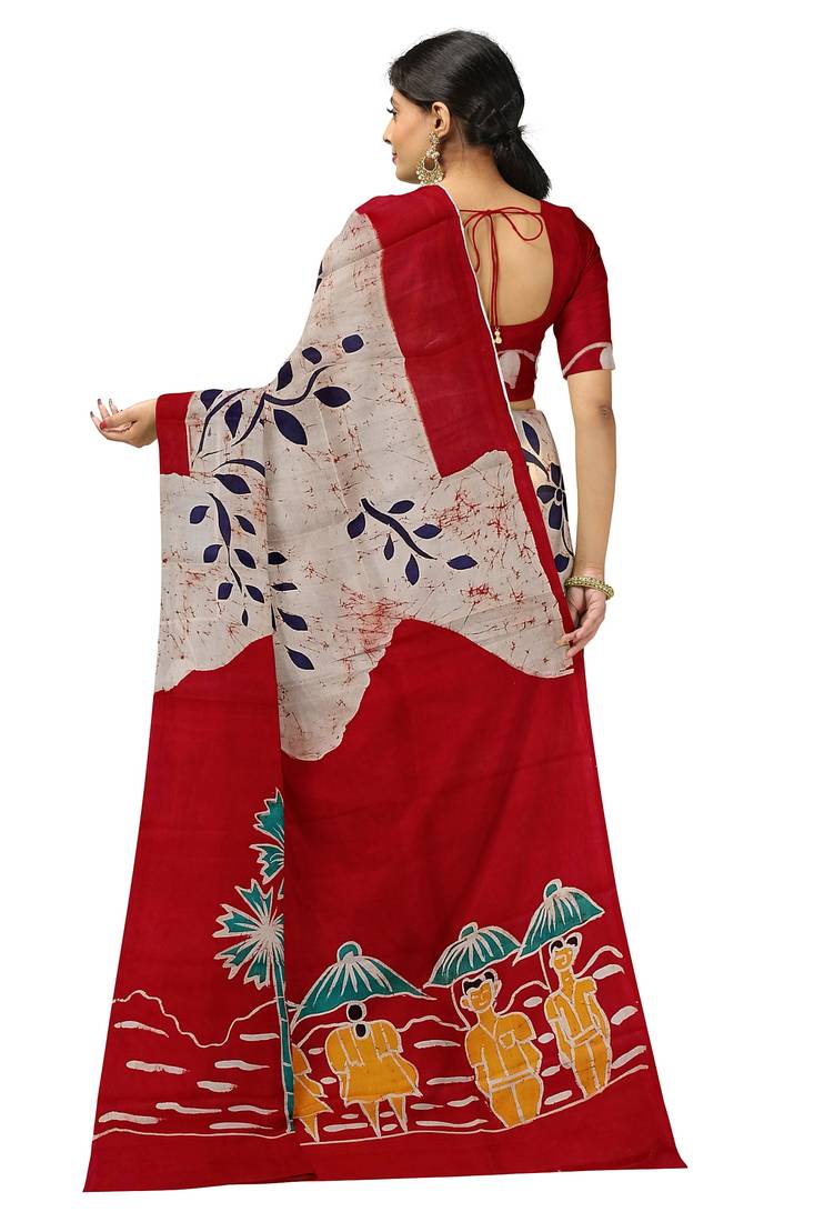 hand batik mulberry silk mark saree and blouse piece with silk mark