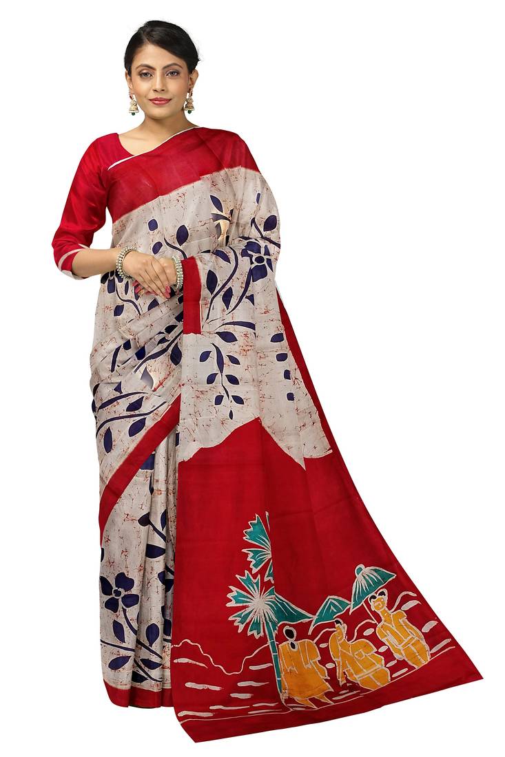 hand batik mulberry silk mark saree and blouse piece with silk mark