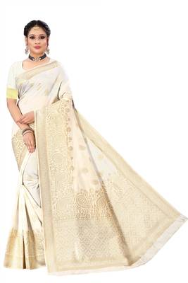 White woven jacquard saree with blouse 1
