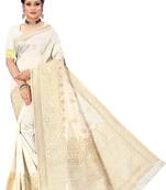 White woven jacquard saree with blouse