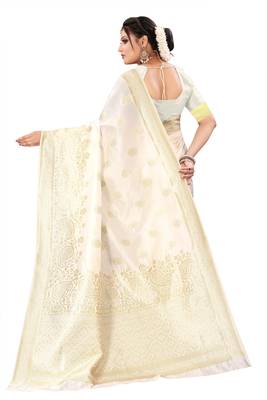 White woven jacquard saree with blouse 2