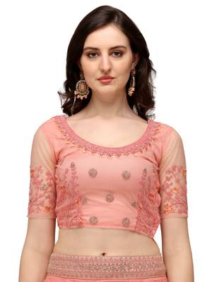 Pink embroidered net semi stitched lehenga 3