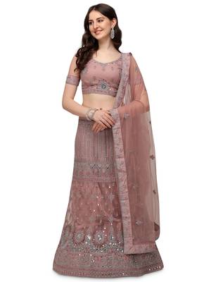 Lavender embroidered net semi stitched lehenga 1