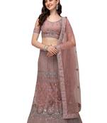Lavender embroidered net semi stitched lehenga