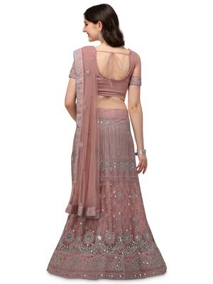 Lavender embroidered net semi stitched lehenga 2