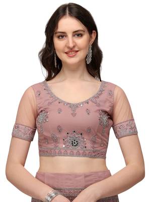 Lavender embroidered net semi stitched lehenga 3