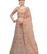 Peach embroidered organza semi stitched lehenga