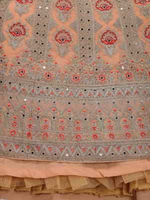 Peach embroidered organza semi stitched lehenga 4