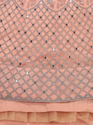 Peach embroidered net semi stitched lehenga 4
